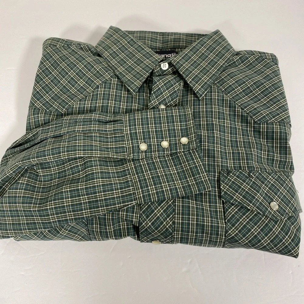 Wrangler Pearl Snap Shirt Mens XL Green Plaid L/S Western Cowboy Rodeo W1 - Picture 1 of 6